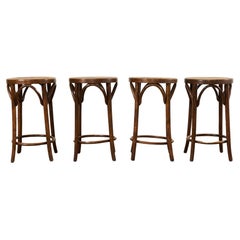 Set of Four Thonet Style Bentwood Cane Seat Barstools