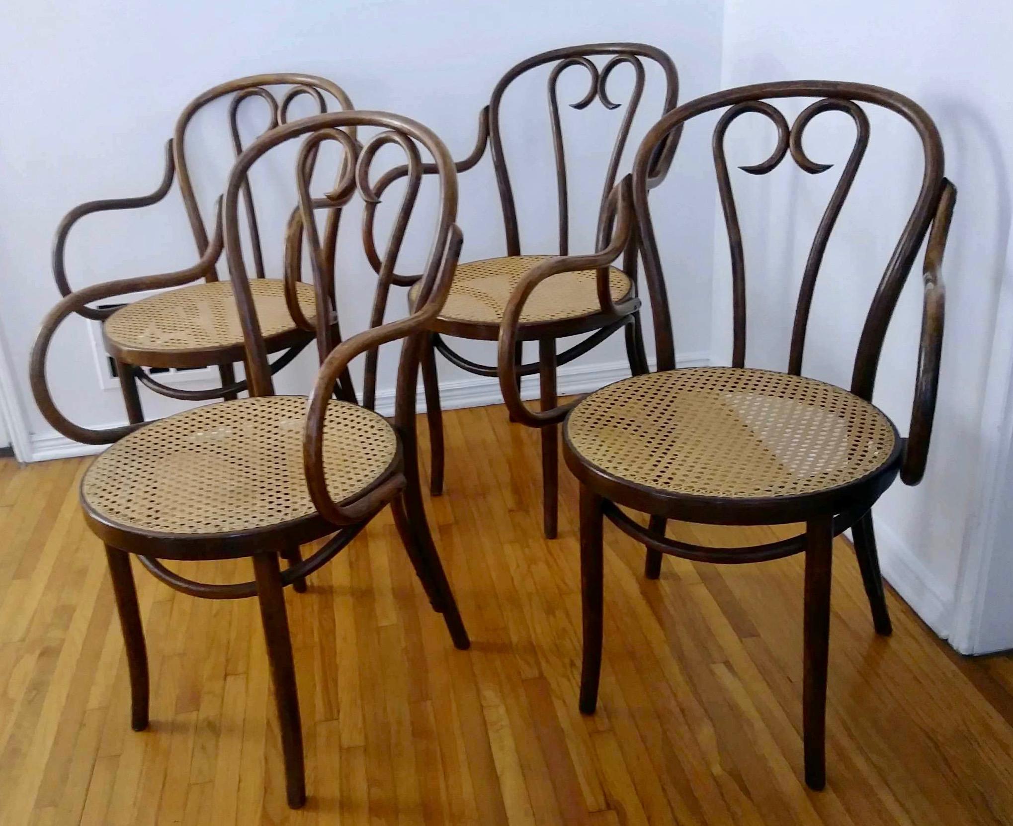 Polish Set of Four Thonet ZPM Radomsko Bentwood Chairs