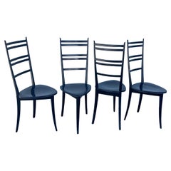 Set of Four Three-Legged Ladder Back Chairs in the Style of Gio Ponti