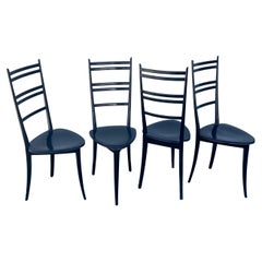 Set of Four Three-Legged Ladder Back Chairs in the Style of Gio Ponti