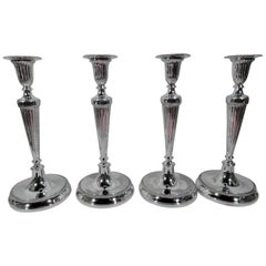 Set of Four Tiffany Big and Bold Sterling Silver Classical Candlesticks