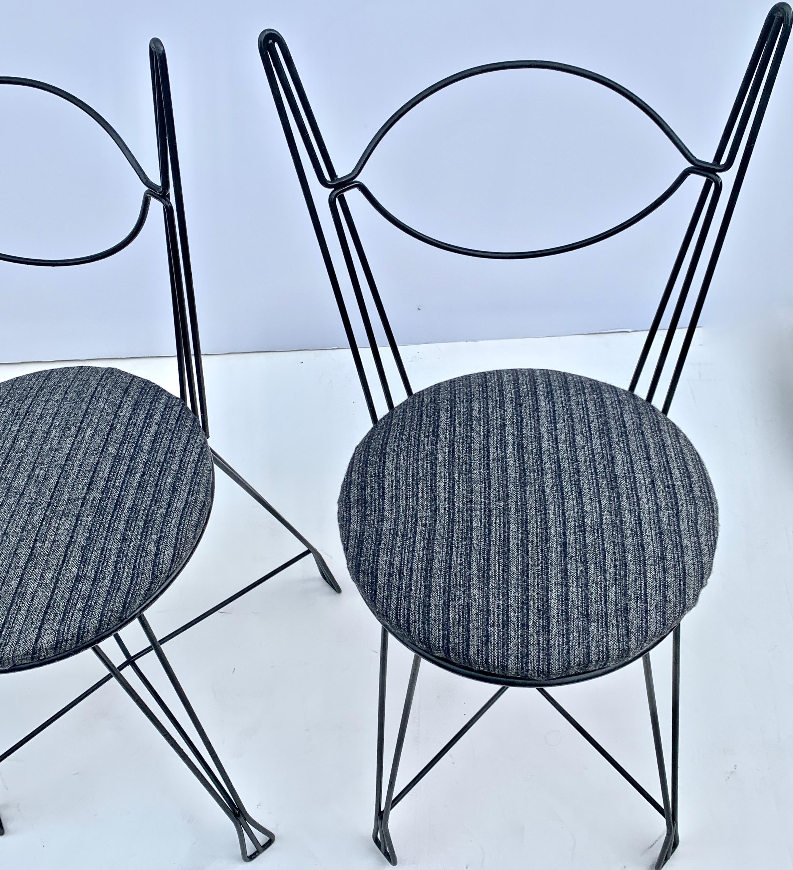 Set of Four Tony Paul for Woodlin-Hall Black Enameled Iron Bistro Chairs, 1950s In Good Condition In Bainbridge, NY