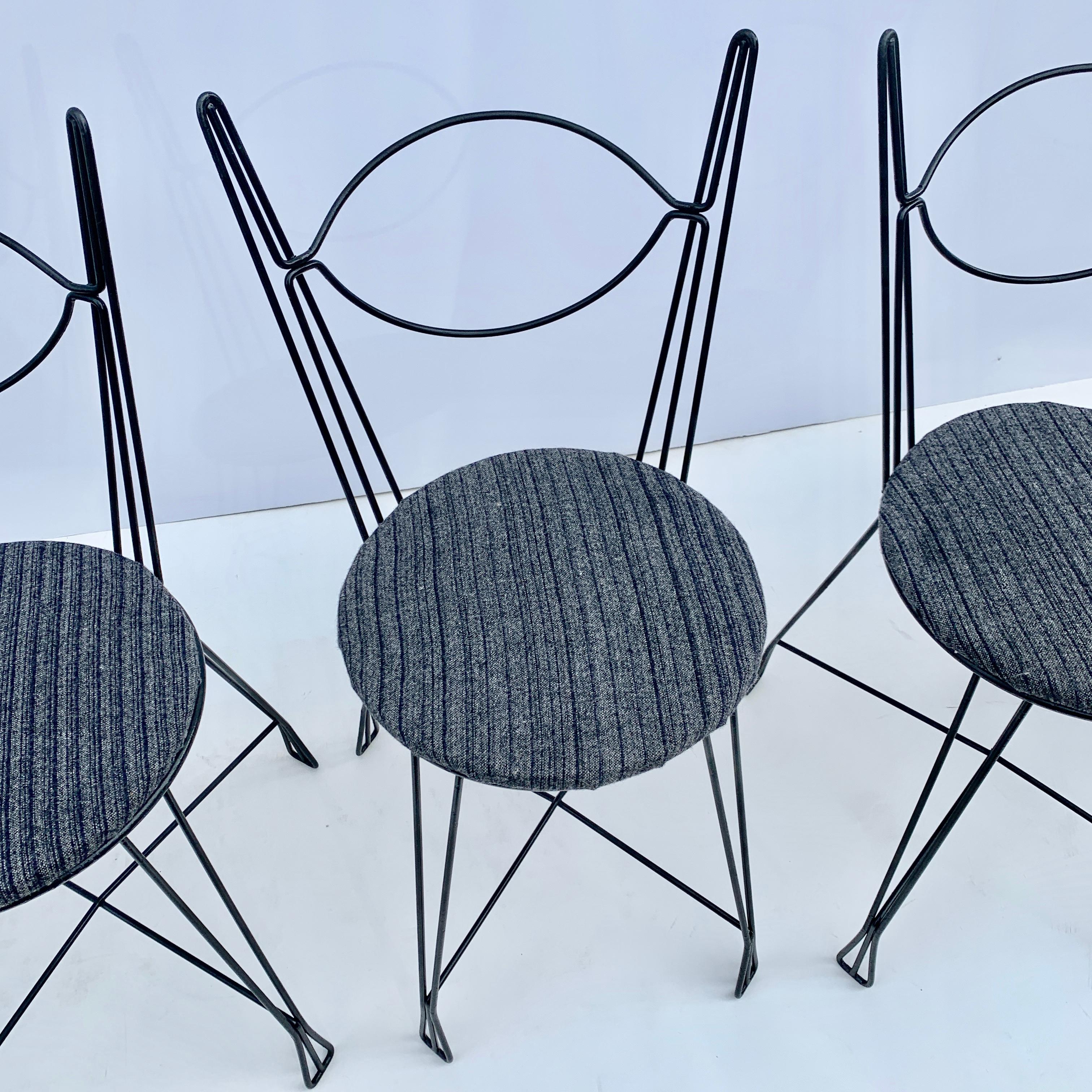Mid-Century Modern Set of Four Tony Paul for Woodlin-Hall Black Enameled Iron Bistro Chairs, 1950s