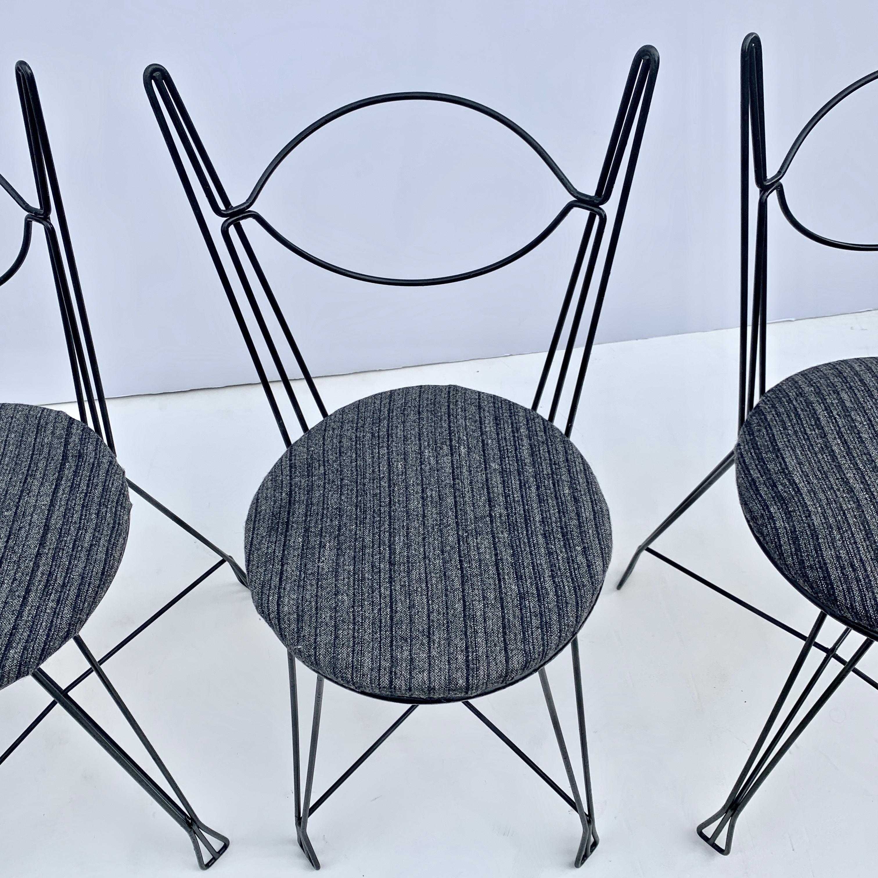 American Set of Four Tony Paul for Woodlin-Hall Black Enameled Iron Bistro Chairs, 1950s