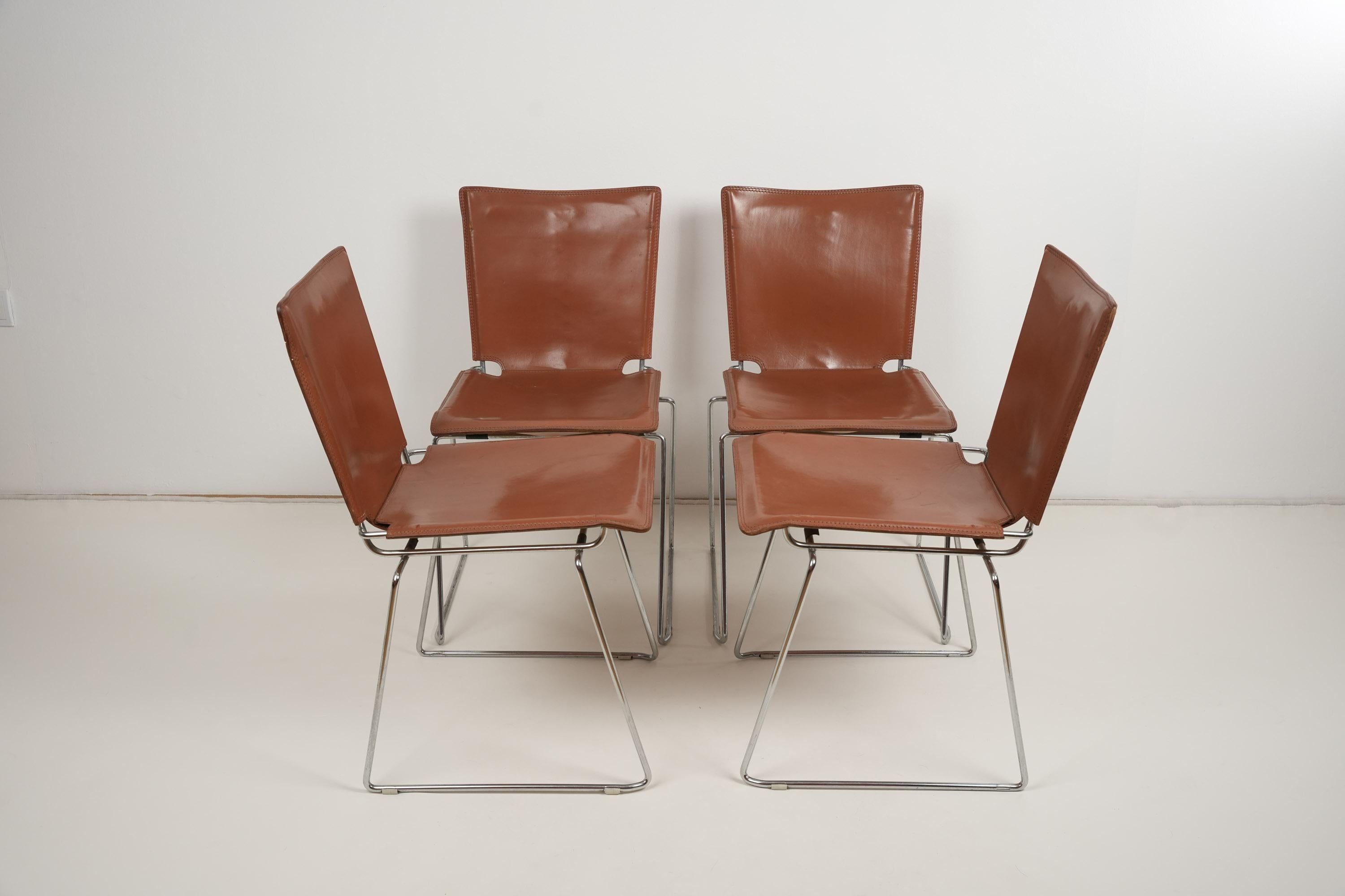 Toyoda Hiroyuki Leather Dining Chairs 1970s