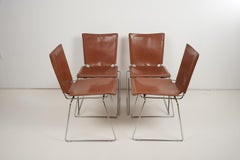 Set of Four Toyoda Hiroyuki for ICF Pelle Leather Chair 1970s
