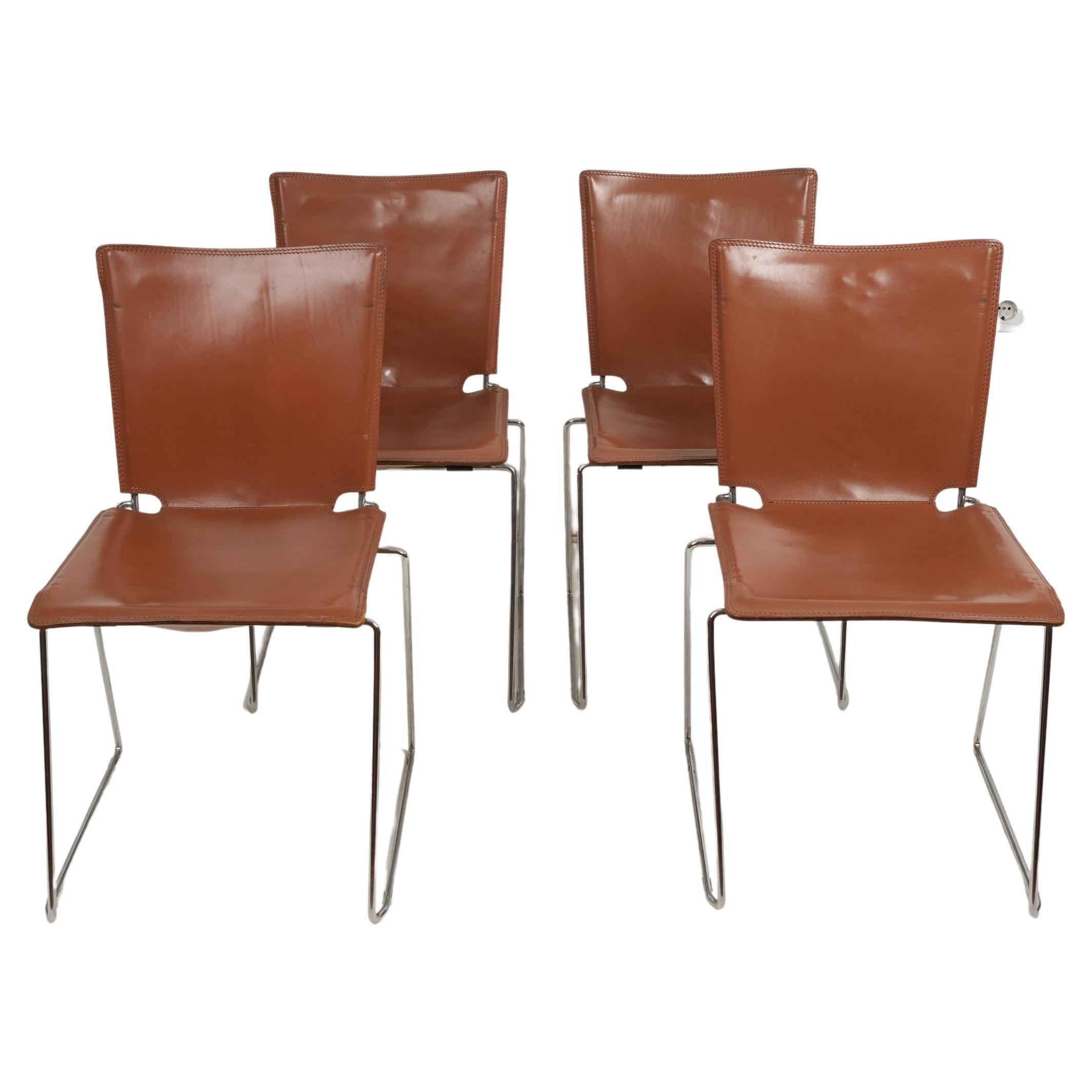 Set of Four Toyoda Hiroyuki for ICF Pelle Leather Chair 1970s For Sale