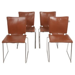 Set of Four Toyoda Hiroyuki for ICF Pelle Leather Chair 1970s