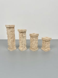 Set of Four Travertine Candle Holder, Italy, 1970s