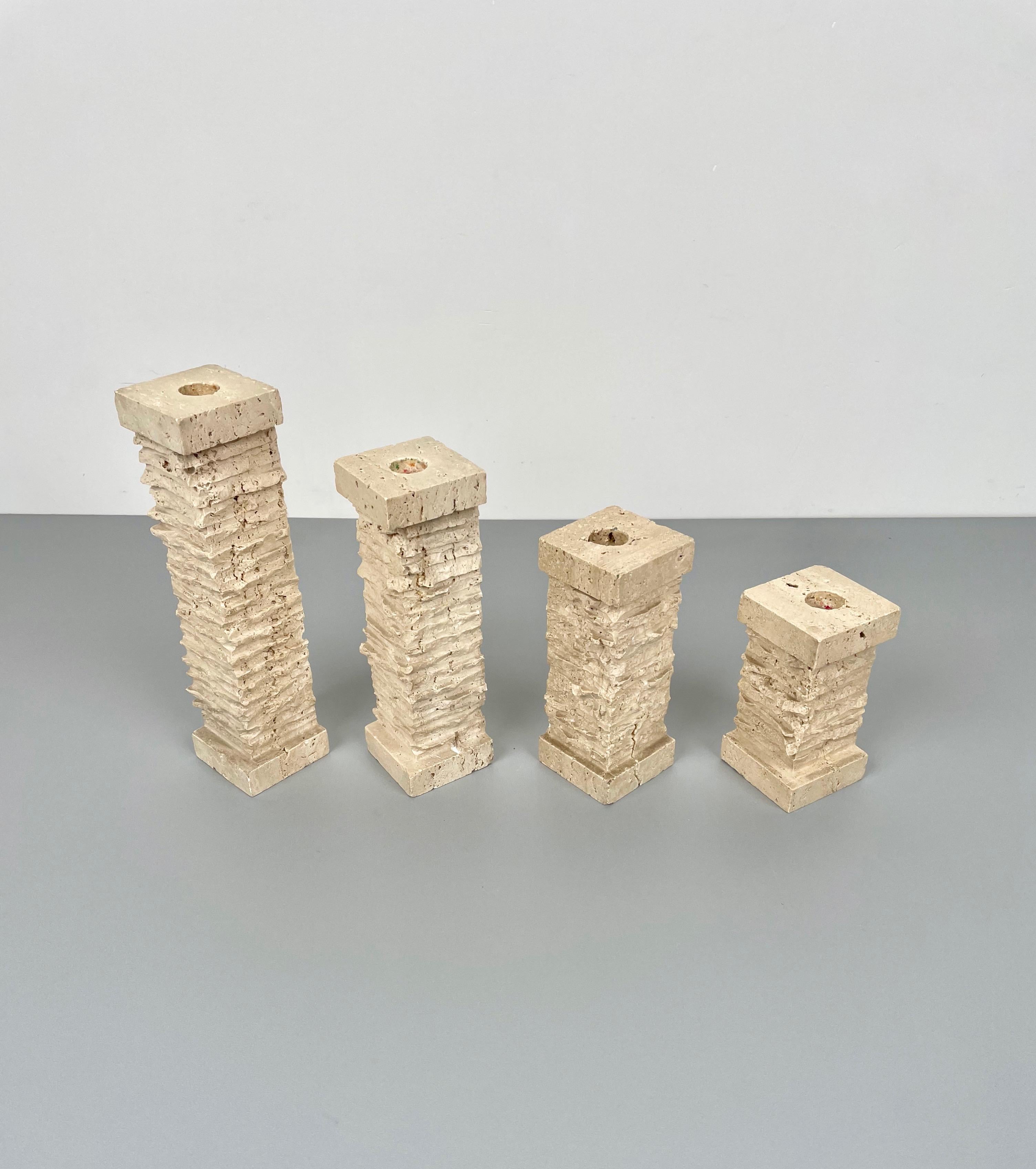 Italian Set of Four Travertine Candle Holder, Italy, 1970s For Sale