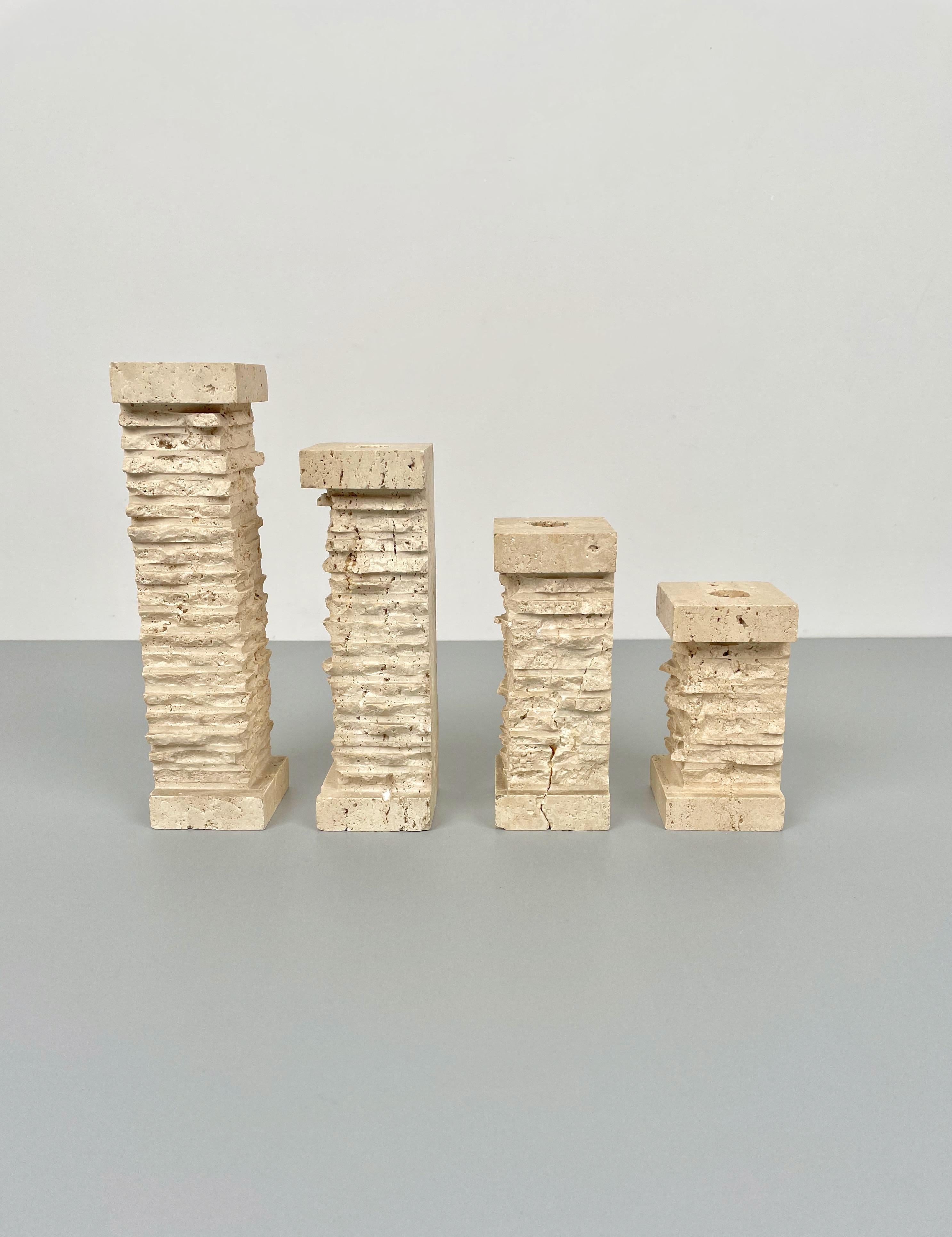 Set of Four Travertine Candle Holder, Italy, 1970s In Good Condition For Sale In Rome, IT