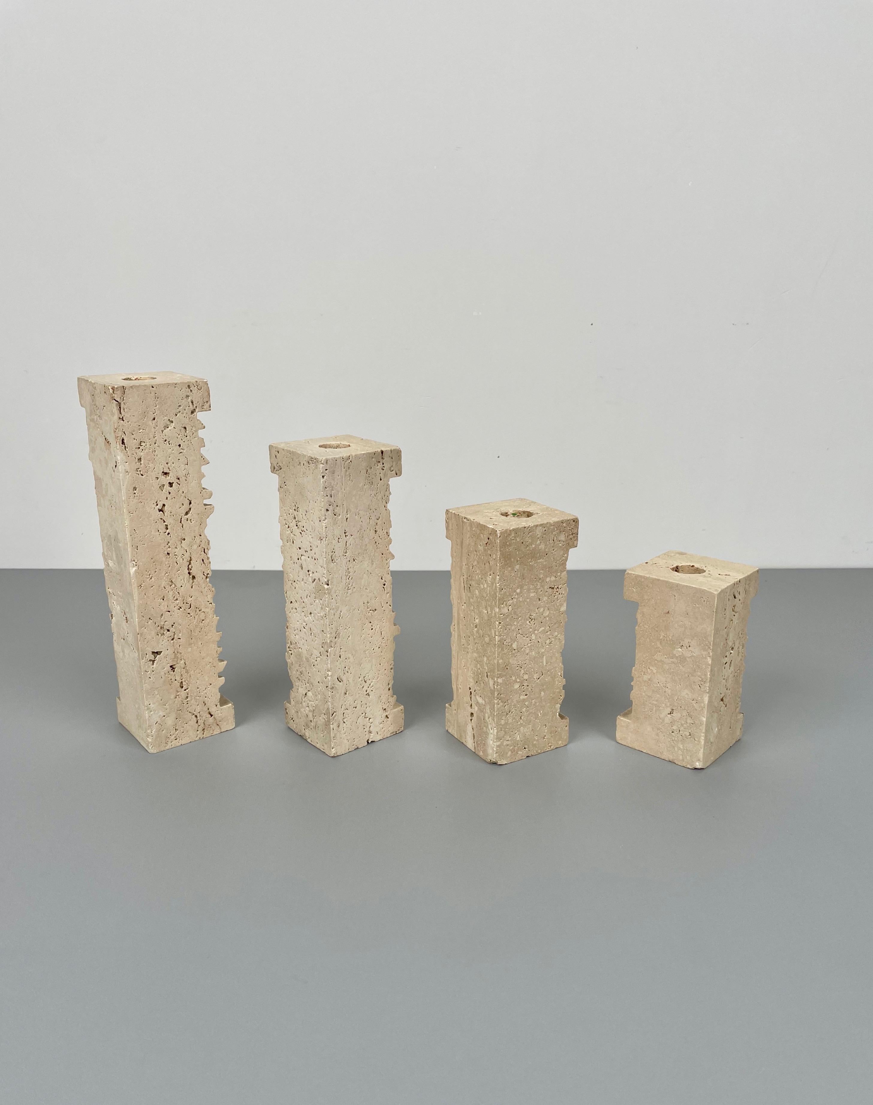 Late 20th Century Set of Four Travertine Candle Holder, Italy, 1970s For Sale