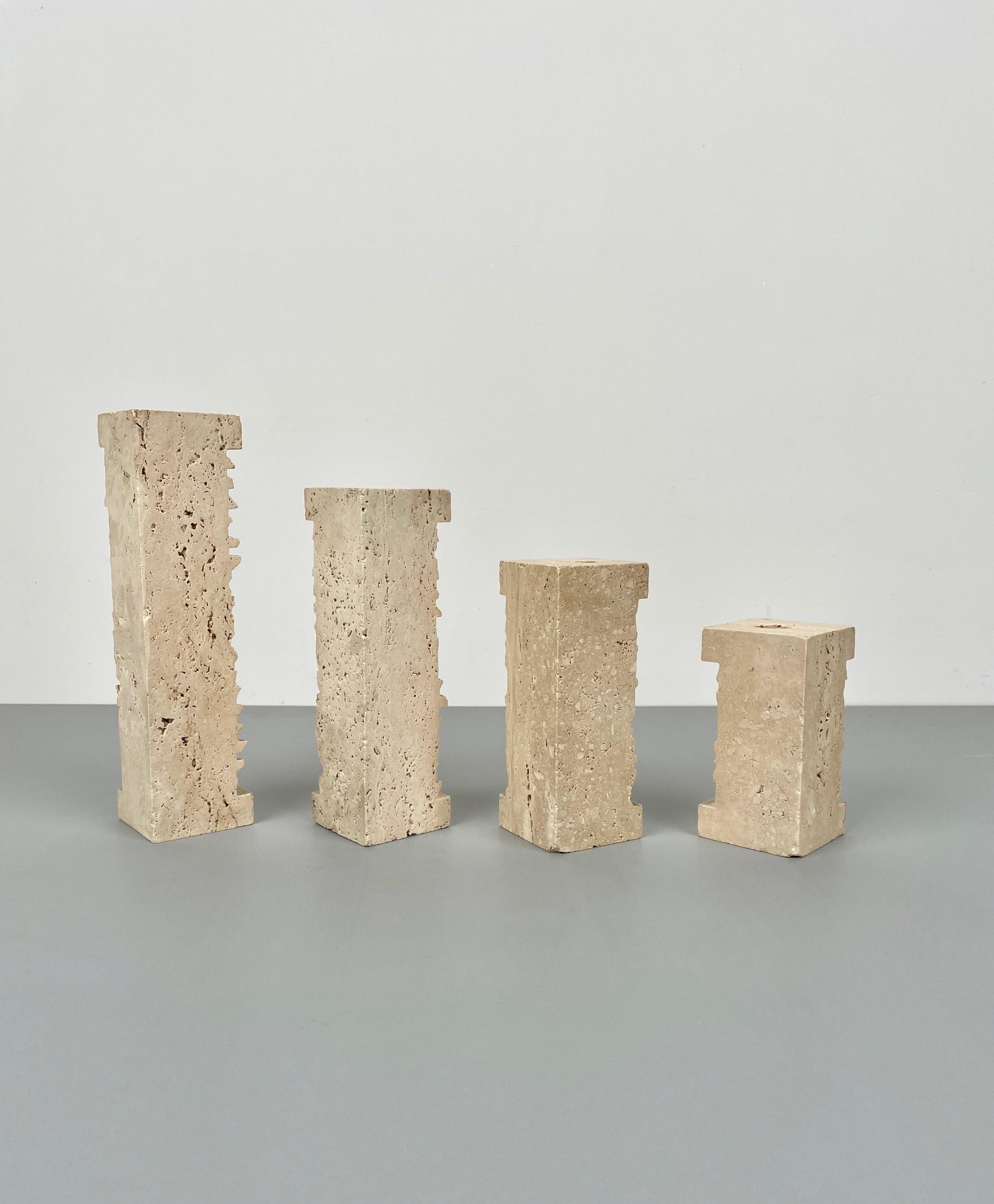 Set of Four Travertine Candle Holder, Italy, 1970s For Sale 1