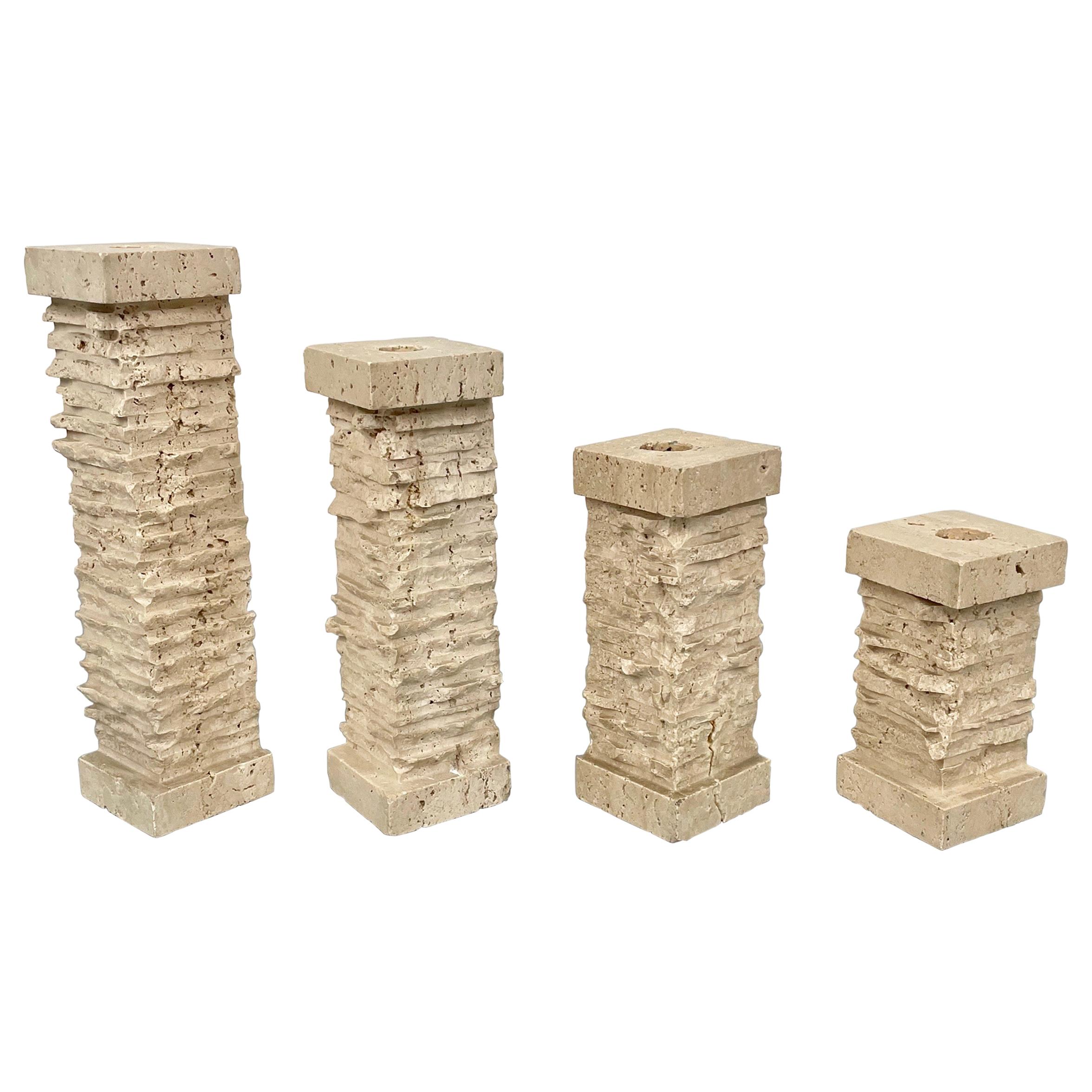 Set of Four Travertine Candle Holder, Italy, 1970s For Sale