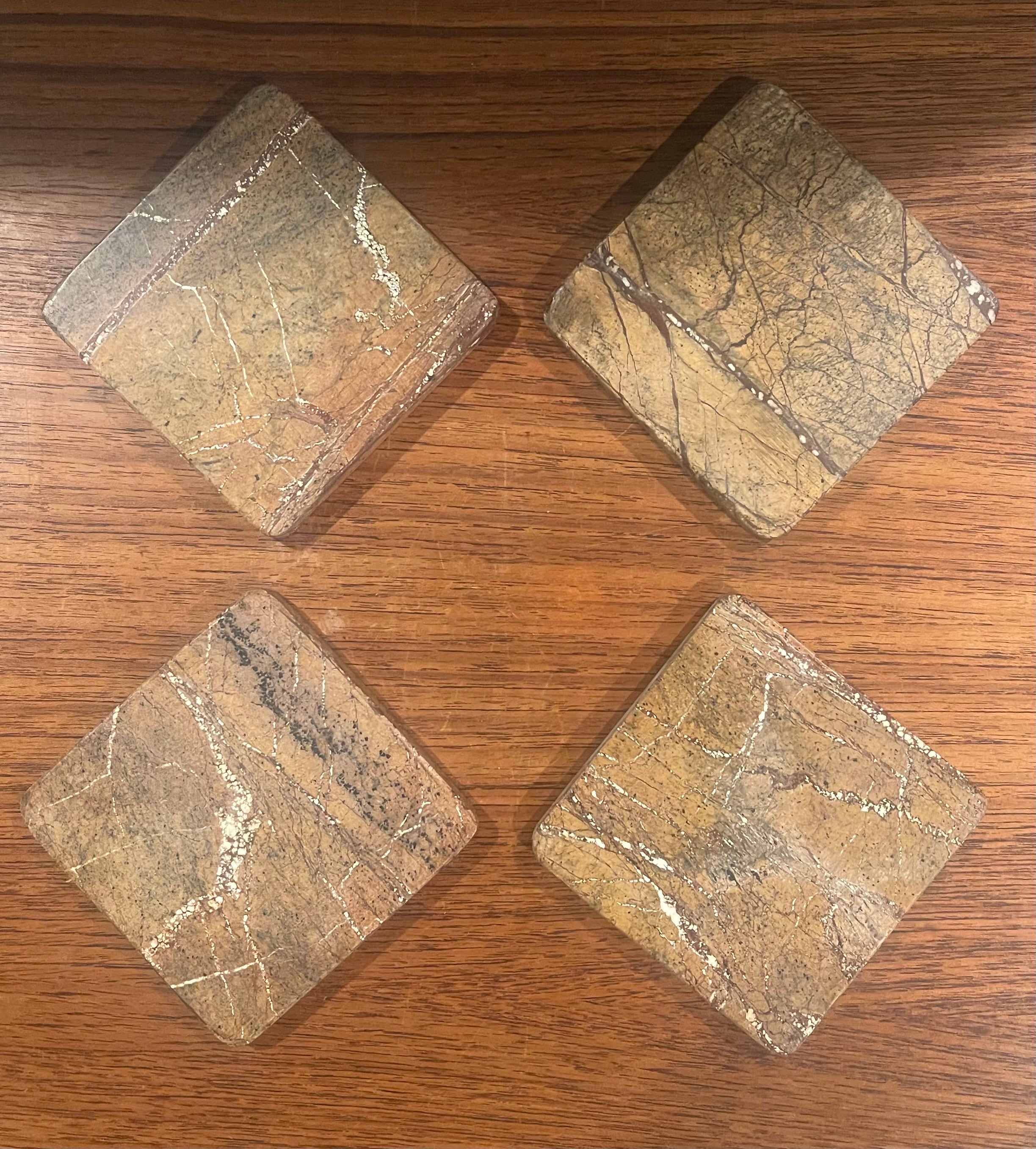 Set of Four Travertine Coasters In Good Condition For Sale In San Diego, CA