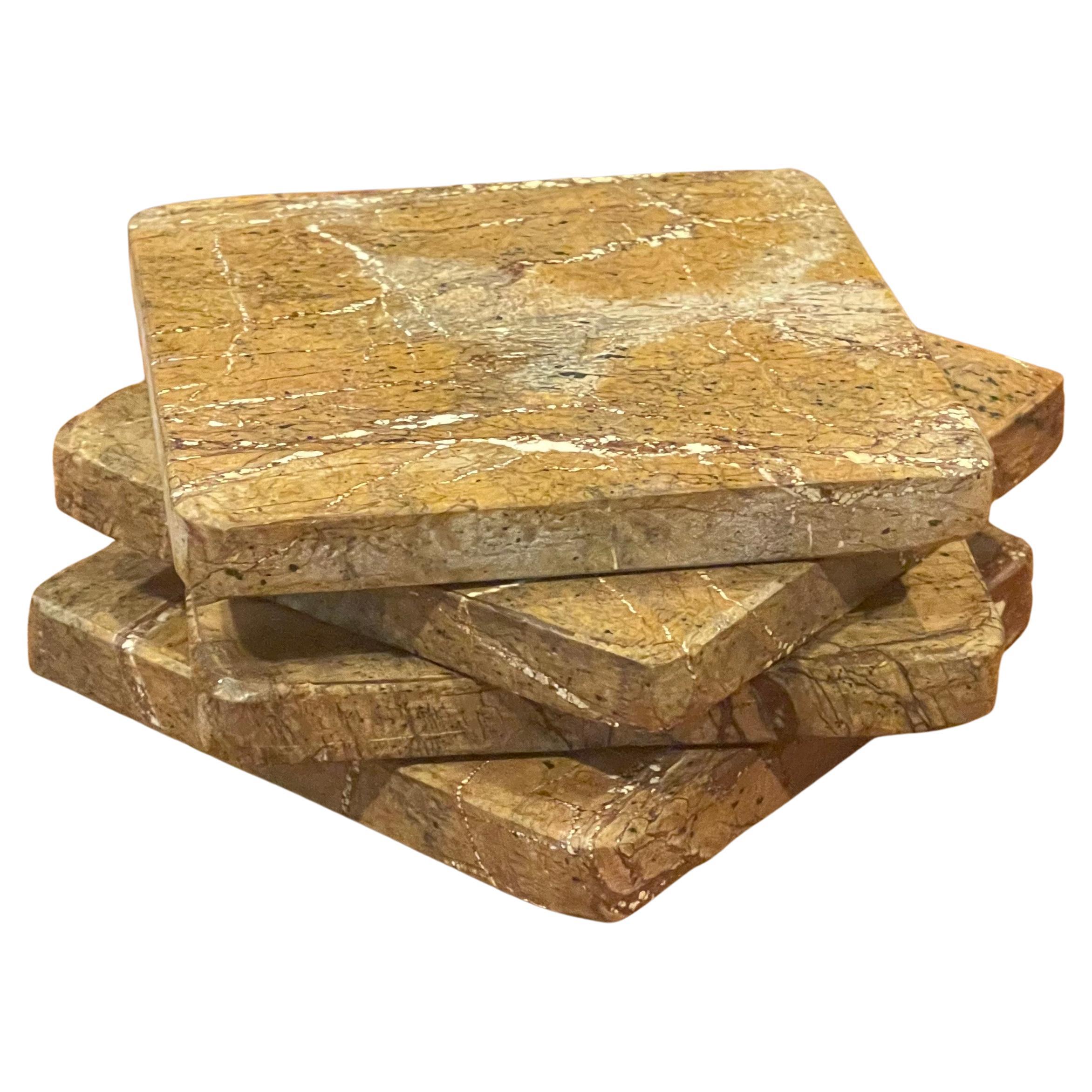 Set of Four Travertine Coasters For Sale