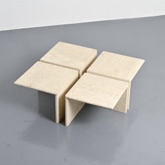 Set of four travertine coffee tables, Italy, 1970s