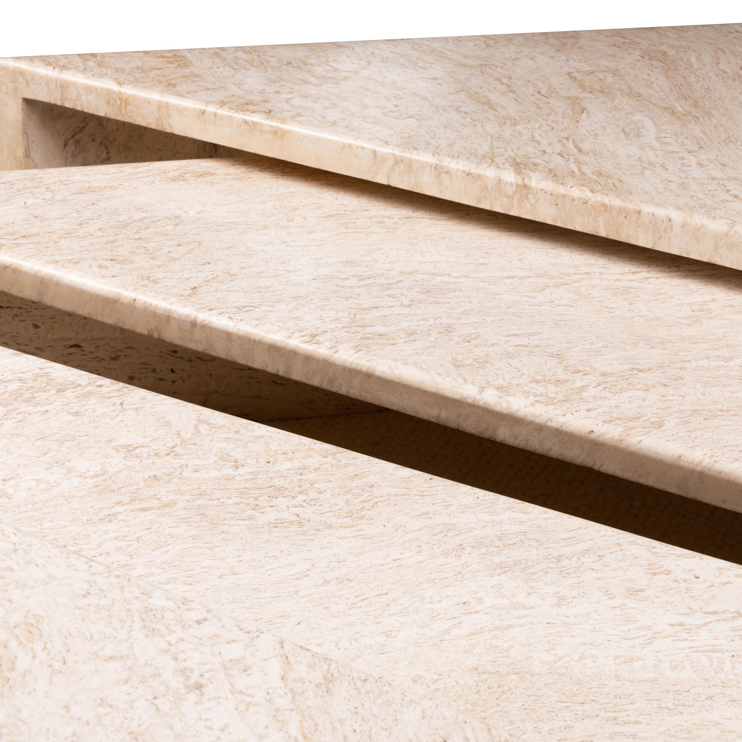 Set of Four Travertine Elements Forming One or More Coffee Tables 4