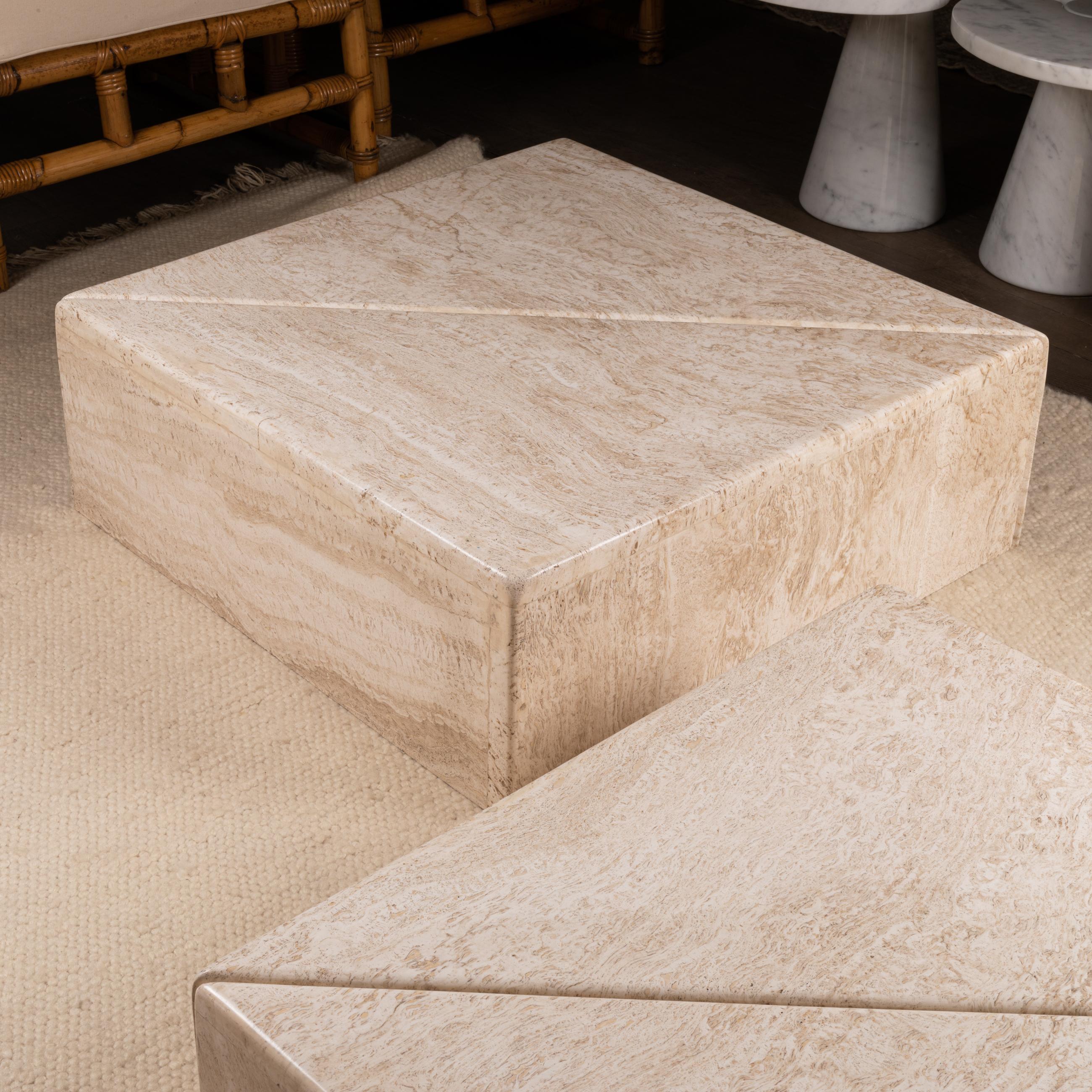 Set of Four Travertine Elements Forming One or More Coffee Tables 7