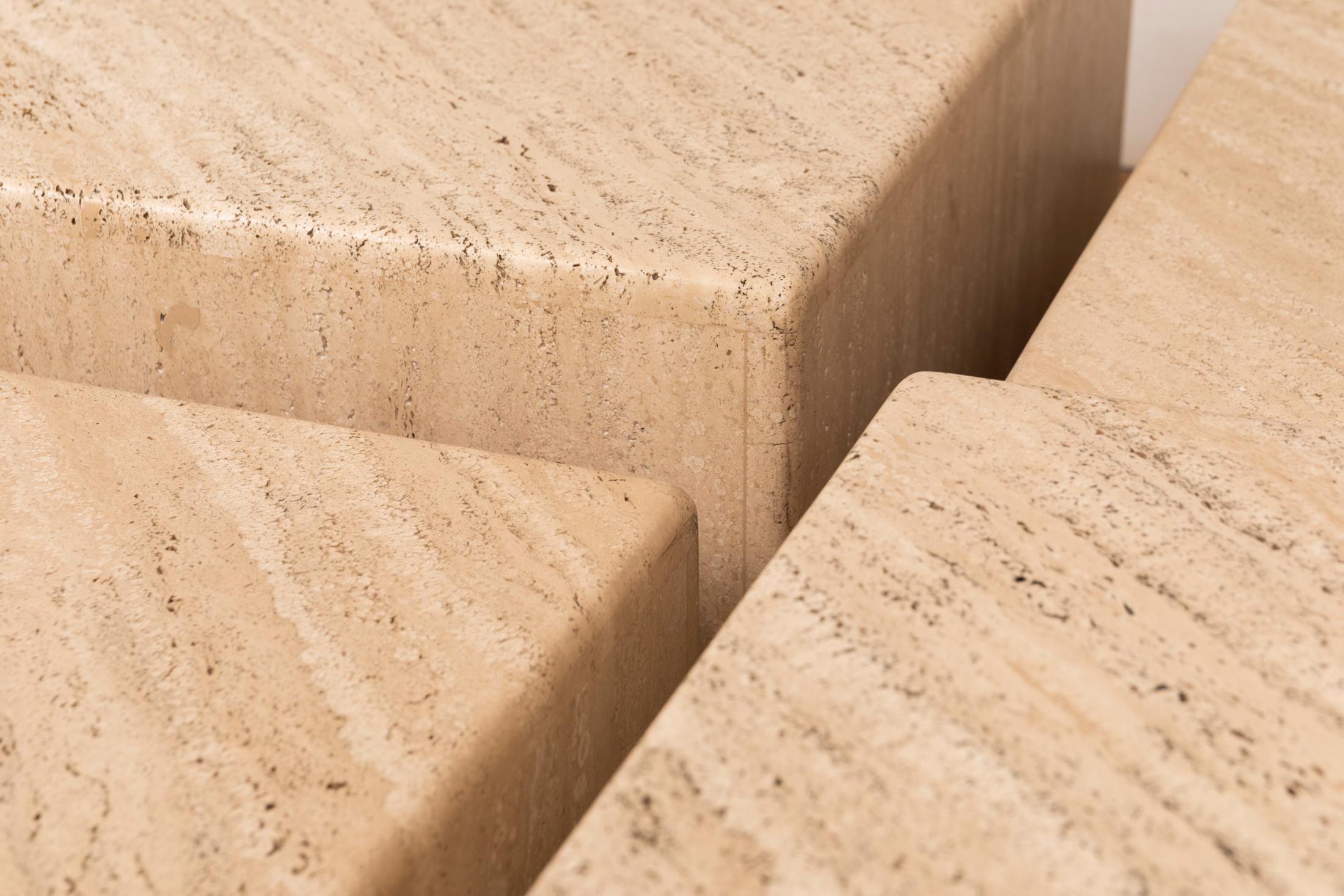 Set of Four Travertine Elements Forming One or More Coffee Tables 1