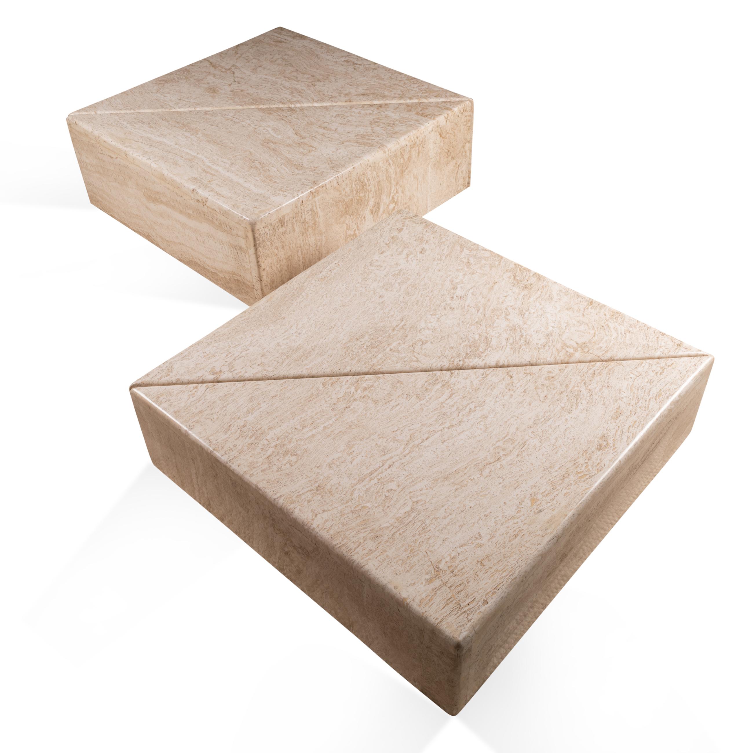 Set of Four Travertine Elements Forming One or More Coffee Tables 1