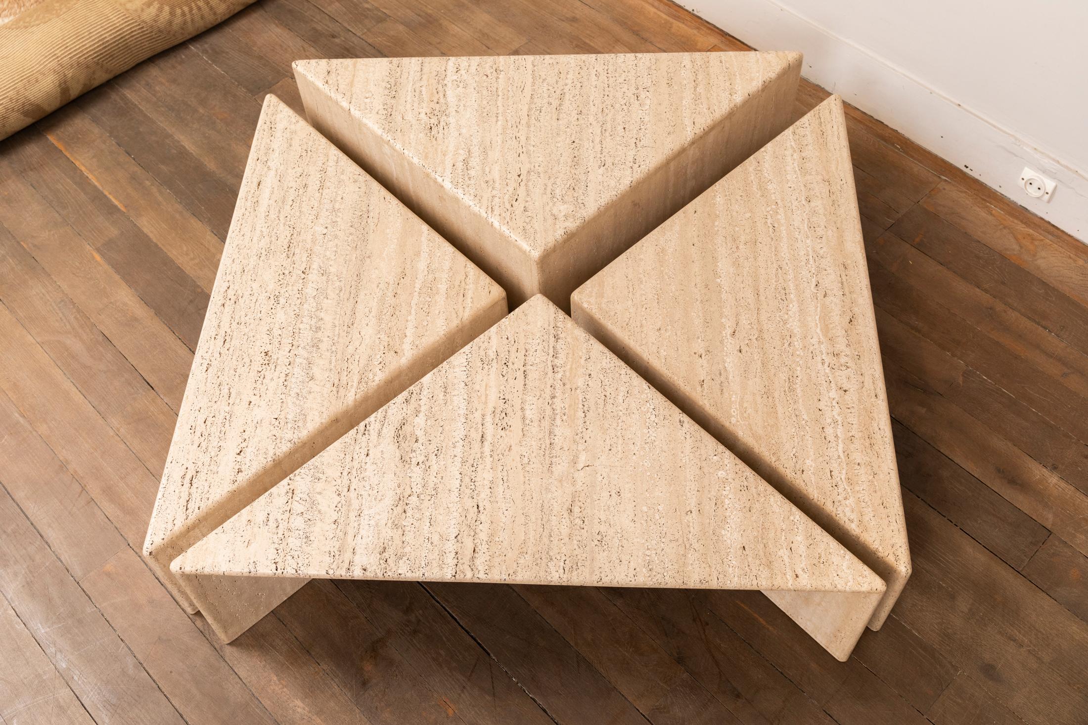 Set of Four Travertine Elements Forming One or More Coffee Tables 2