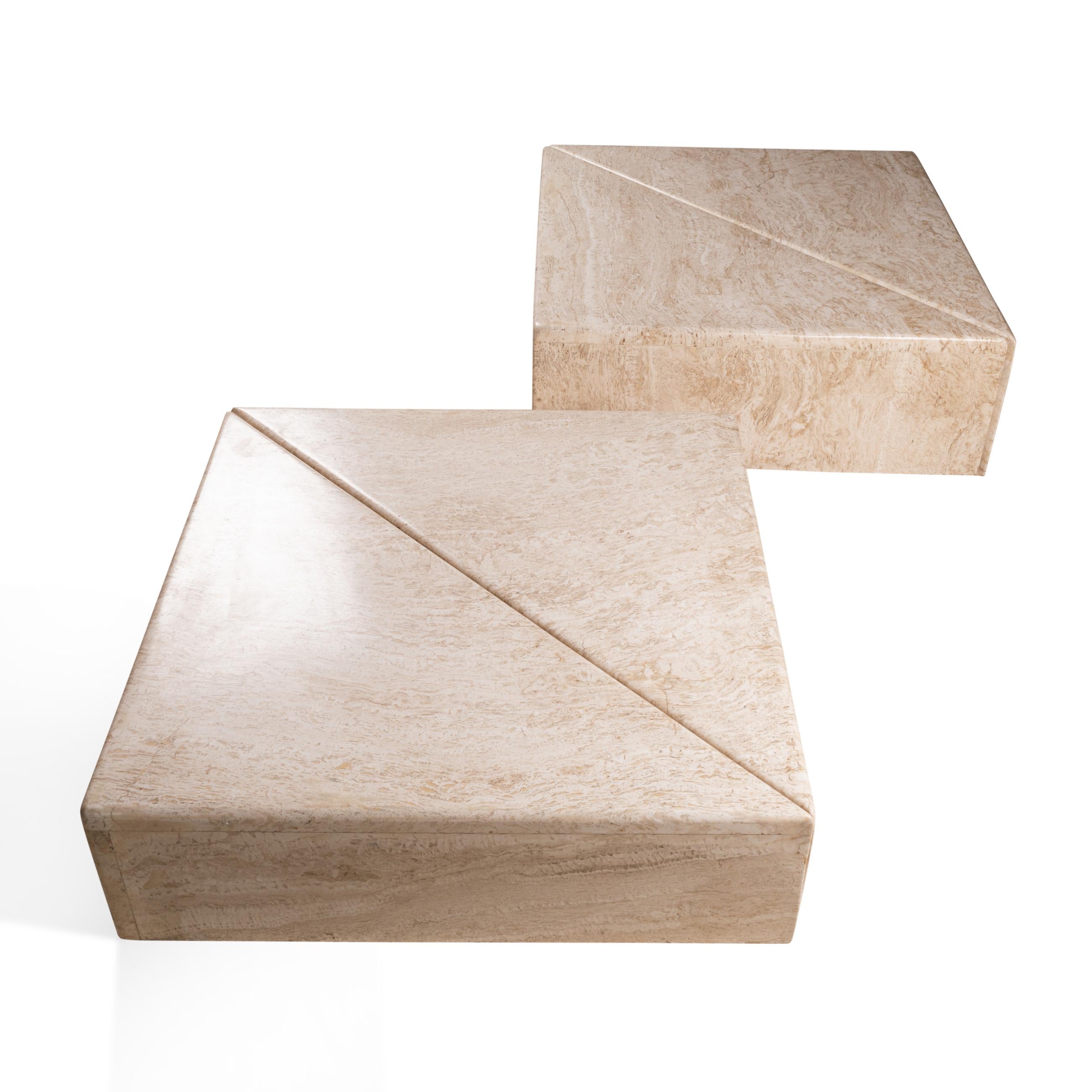 Set of Four Travertine Elements Forming One or More Coffee Tables 2