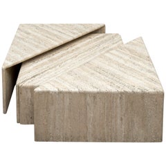 Set of Four Travertine Elements Forming One or More Coffee Tables
