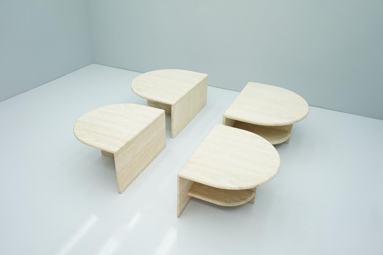 Mid-Century Modern Set of Four Travertine Side or Coffee Tables, Italy, 1970s For Sale