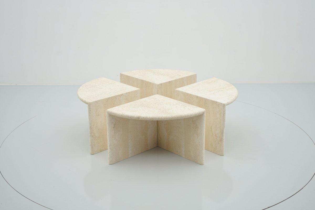 Mid-Century Modern Set of Four Travertine Side or Coffee Tables, Italy, 1970s