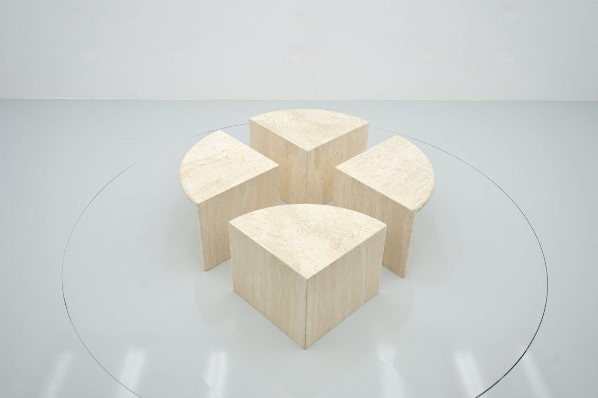 Italian Set of Four Travertine Side or Coffee Tables, Italy, 1970s