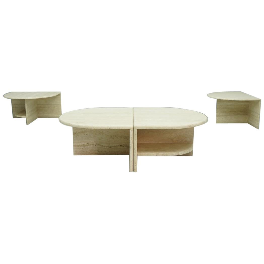 Set of Four Travertine Side or Coffee Tables, Italy, 1970s For Sale