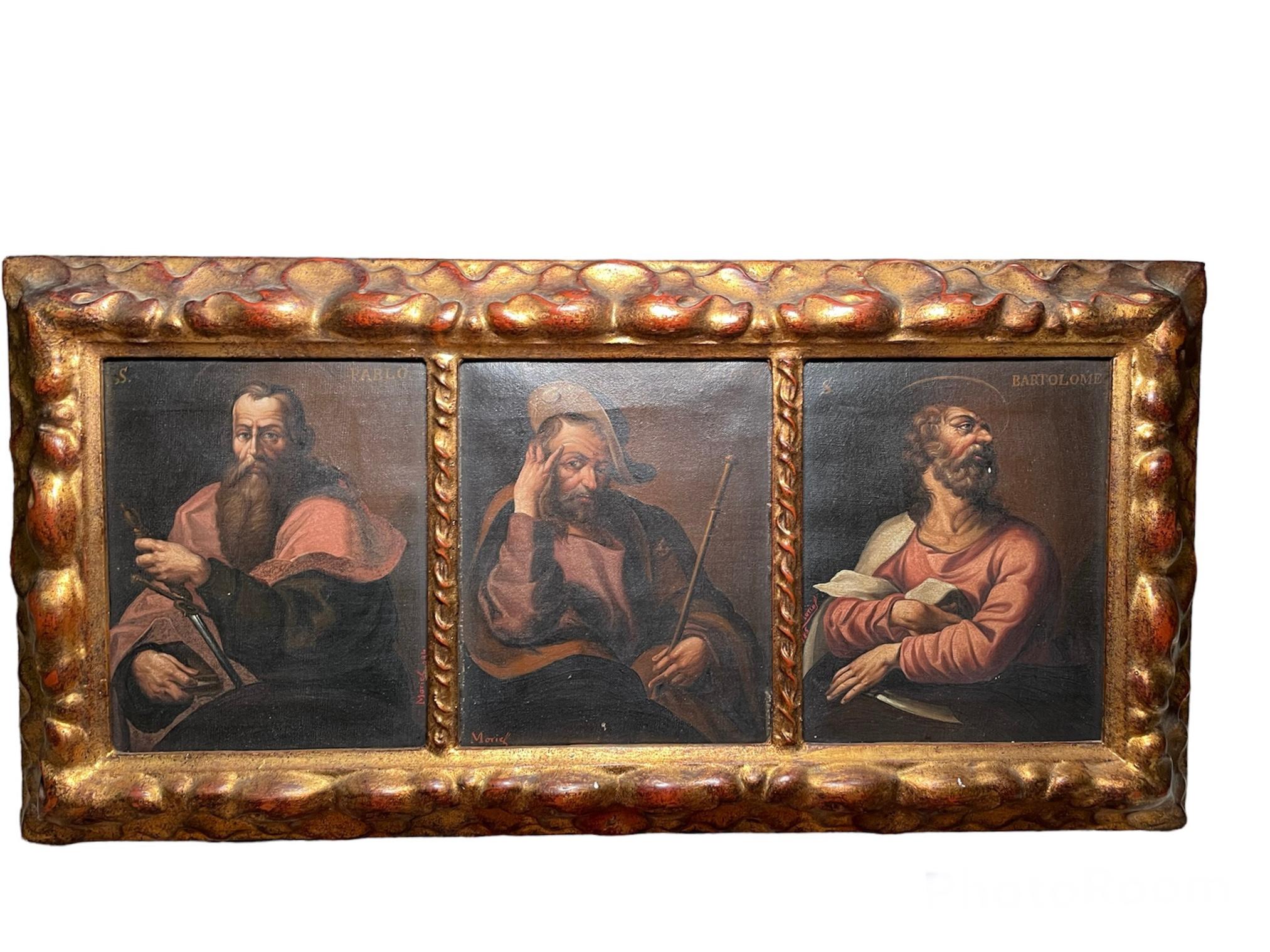 Renaissance Revival Set of Four Triptychs Oil Paintings on Canvas of the Twelve Apostles For Sale