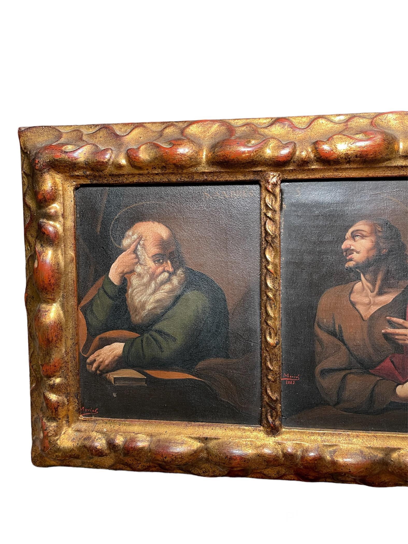 19th Century Set of Four Triptychs Oil Paintings on Canvas of the Twelve Apostles For Sale
