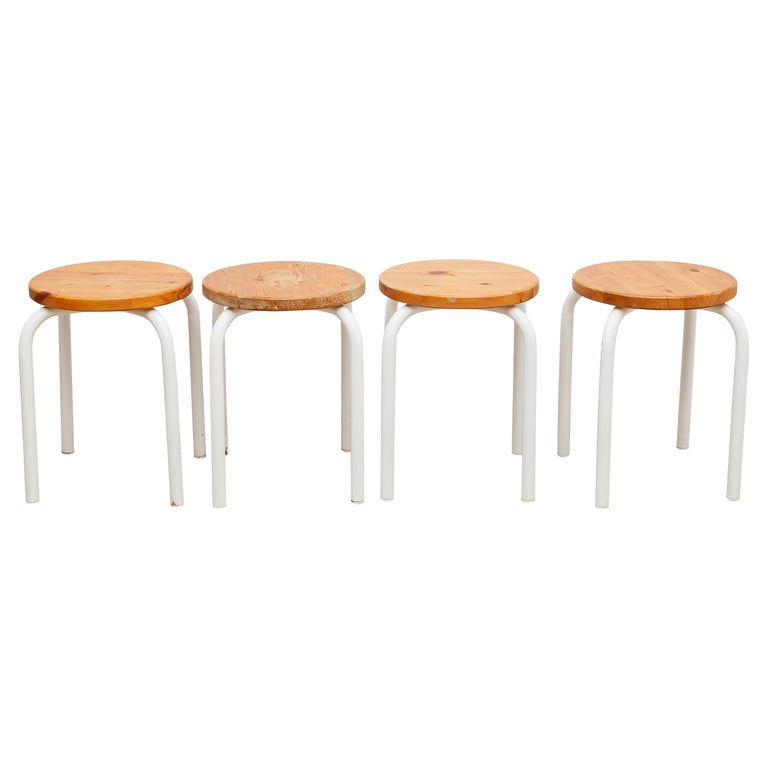 Set of Four Tubax Stacking Stools with Pine Seats, 1950s at 1stDibs ...