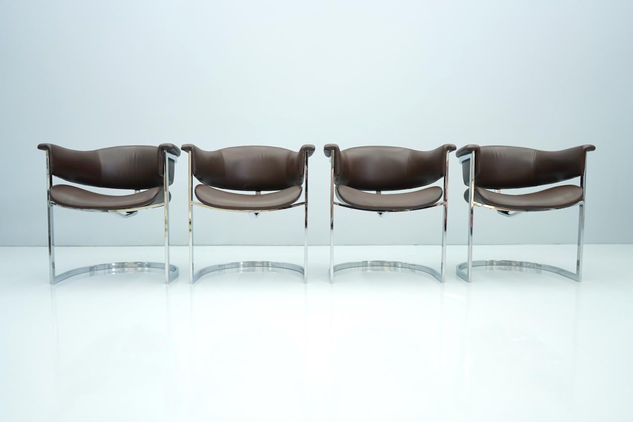 Set of four Vittorio Introini chairs in chrome and brown leather, Italy 1970s.
Very good condition.
