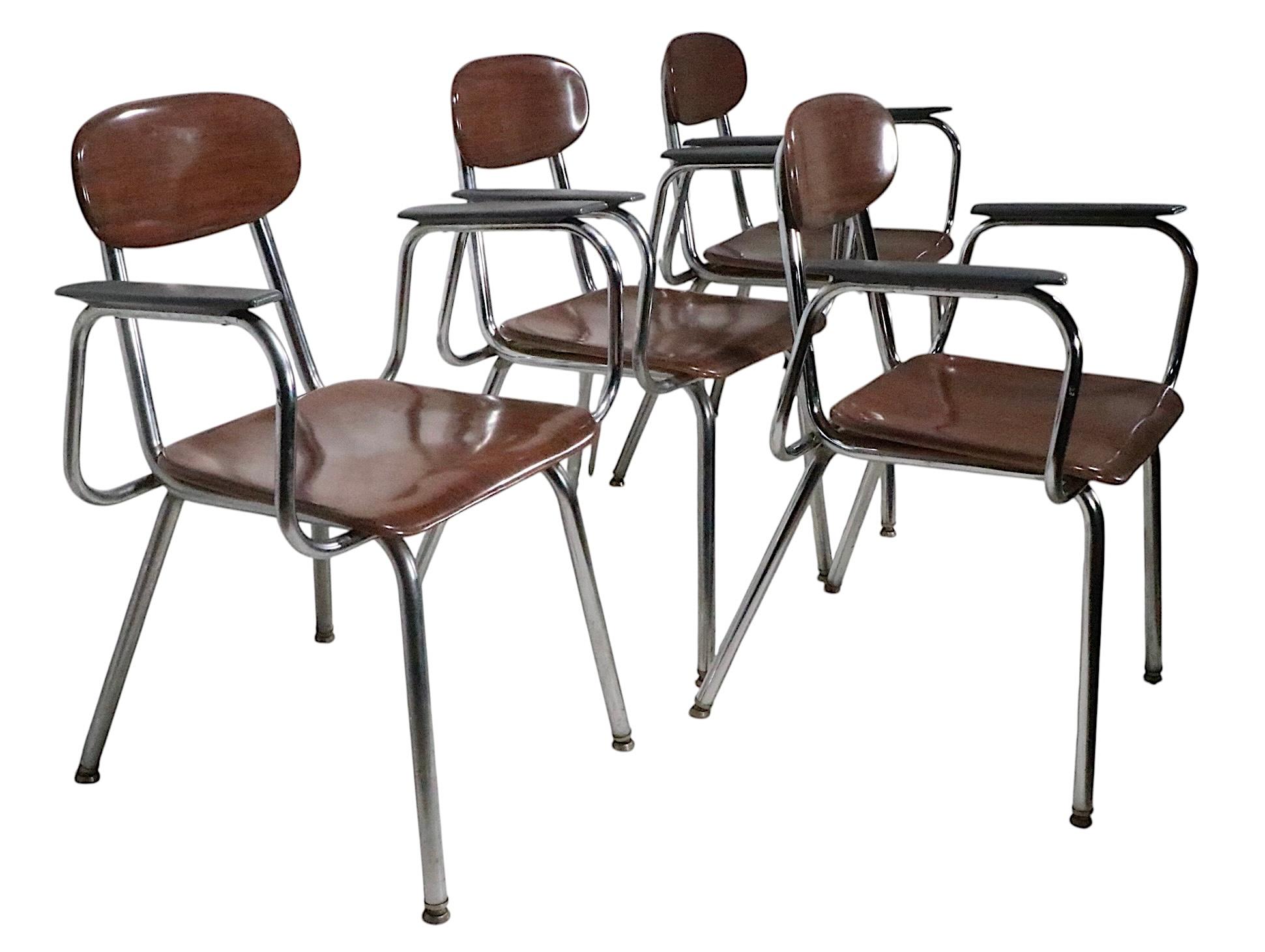 Vierer-Set aus Chrom und Kunststoff  Mid Century Industrial School Stühle im Angebot 6