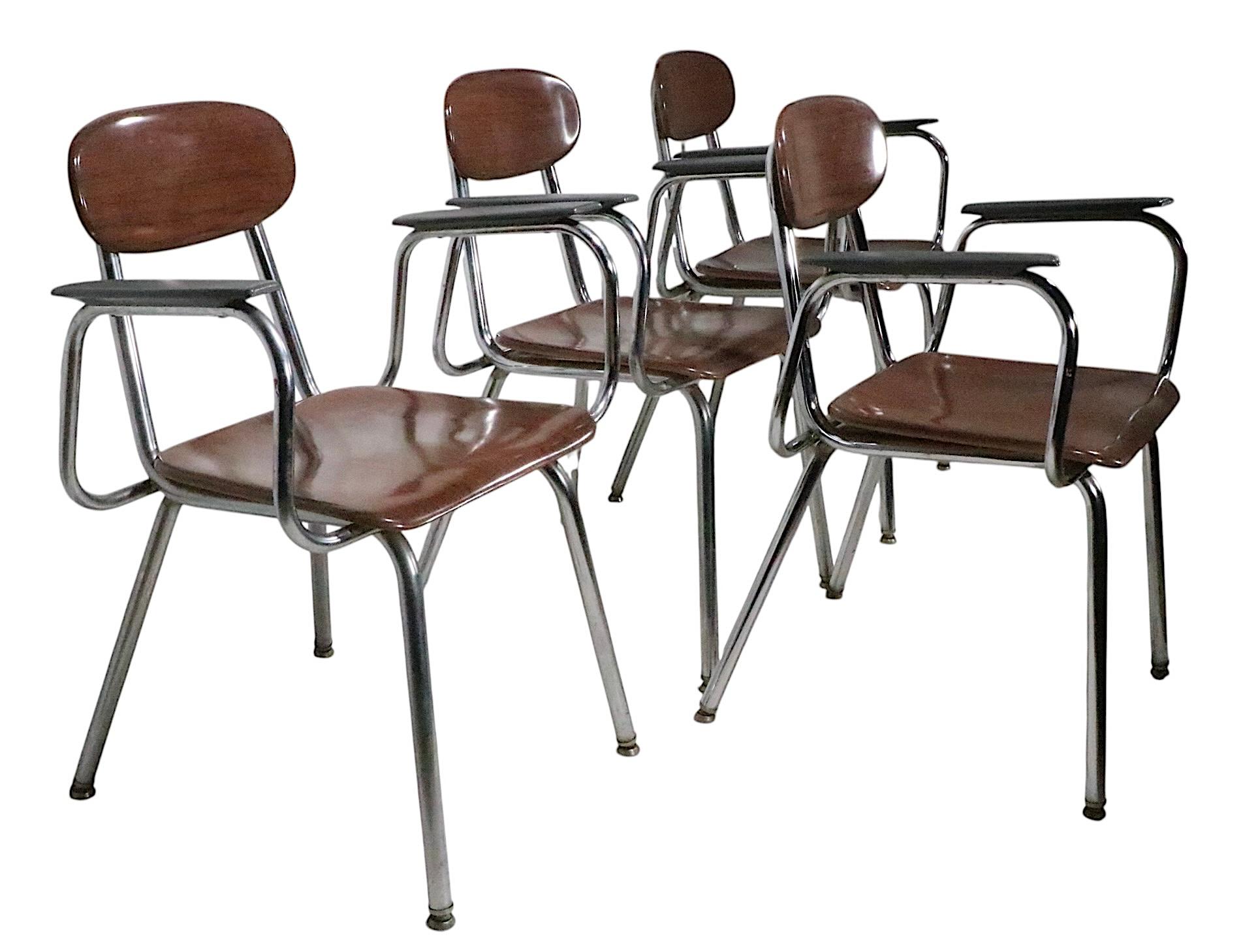 Vierer-Set aus Chrom und Kunststoff  Mid Century Industrial School Stühle im Angebot 7