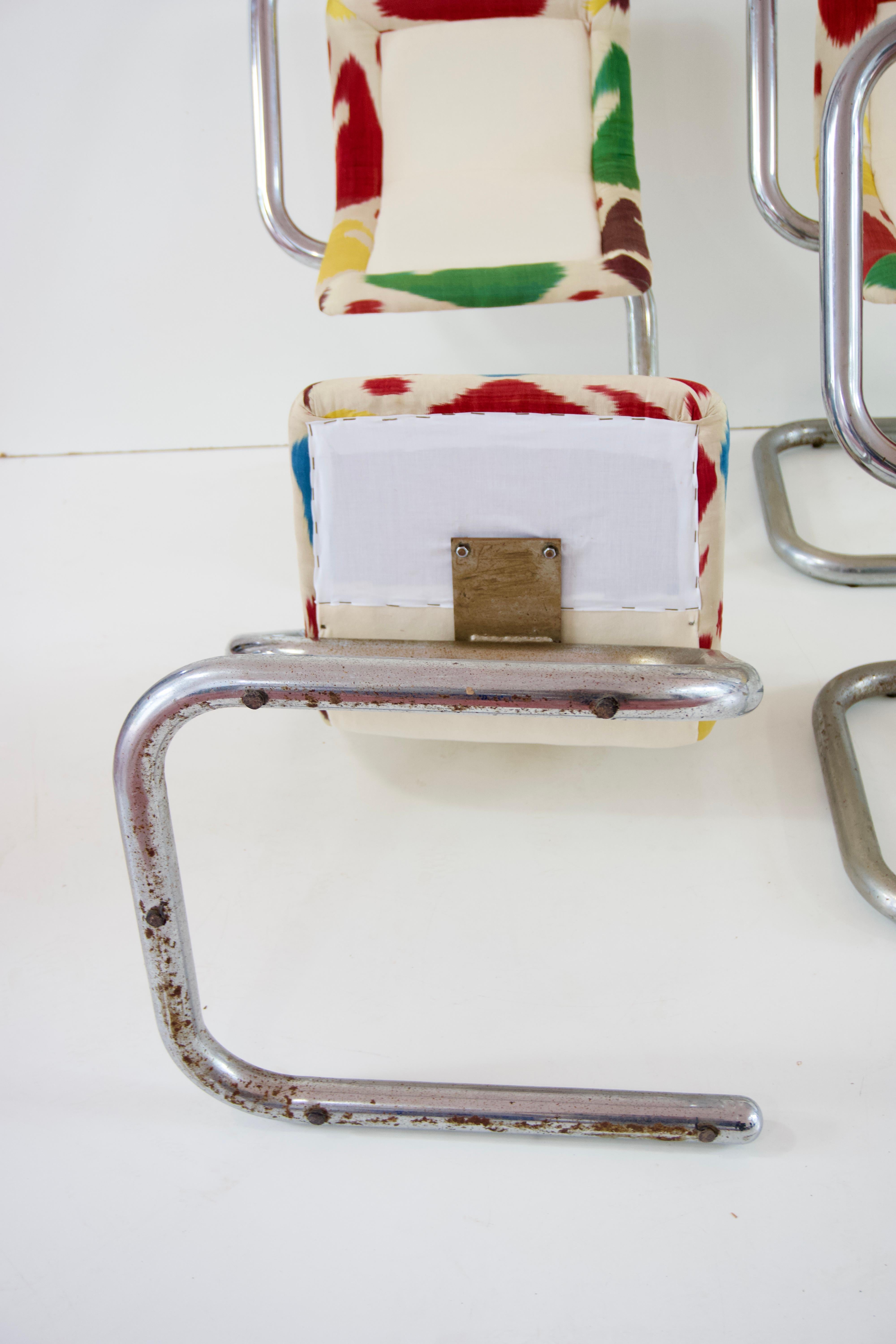 Satz von vier verchromten Röhrenstühlen, Samt und Ikat, 1970 von Giotto Stoppino im Angebot 7
