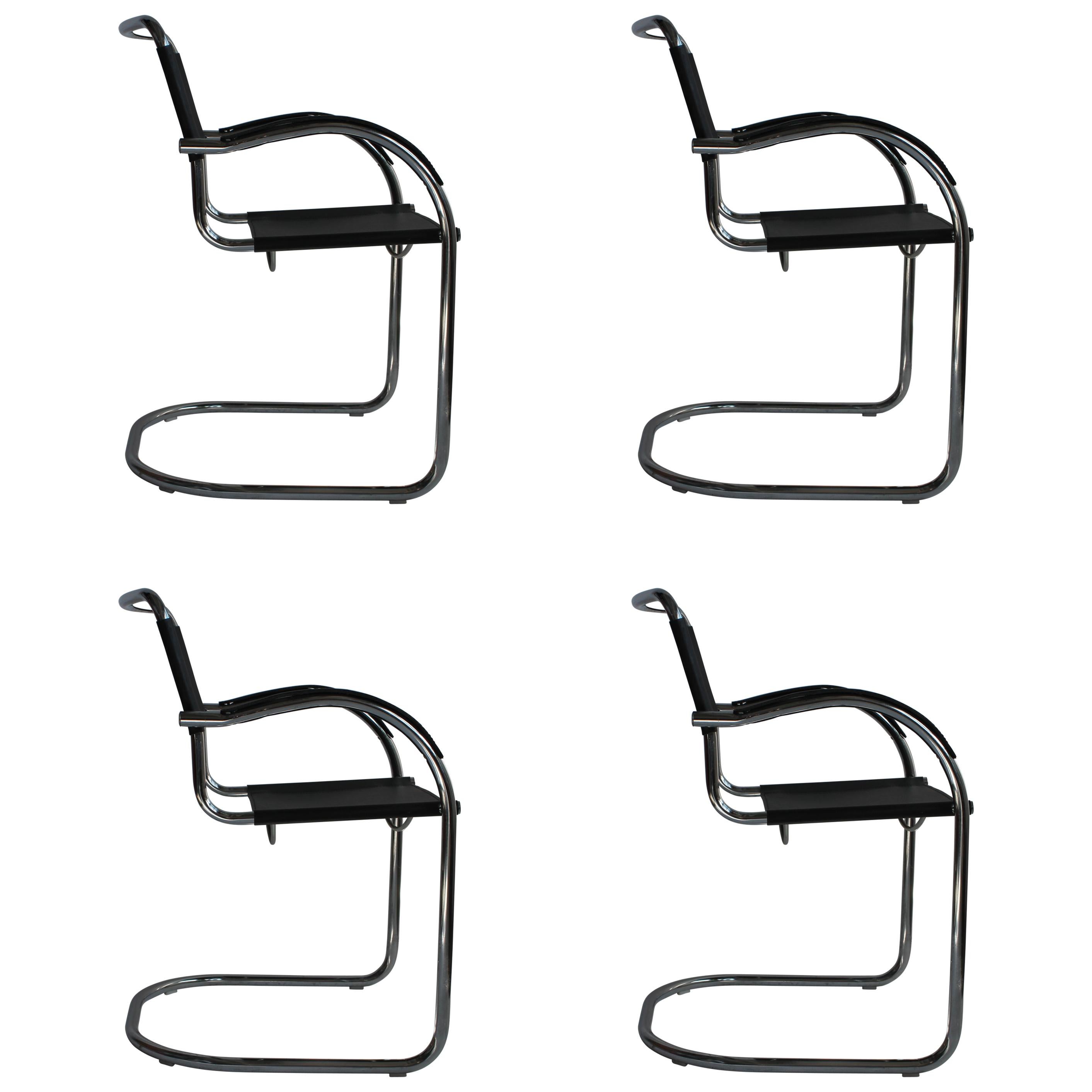 Set of Four Tubular Steel and Leather Dining Chairs by Matteo Grassi, Bauhaus For Sale