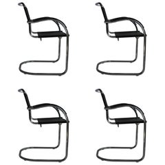 Set of Four Tubular Steel and Leather Dining Chairs by Matteo Grassi, Bauhaus