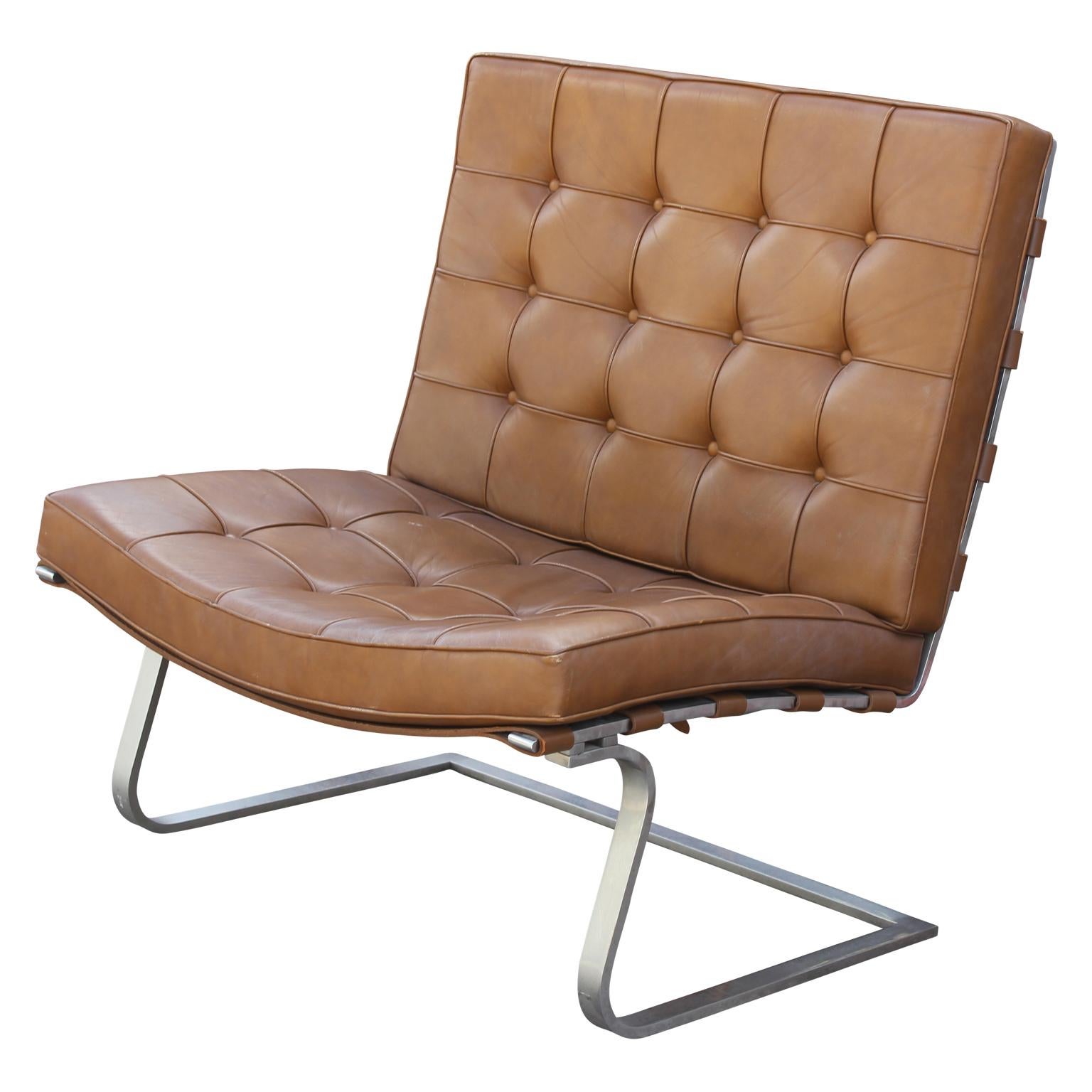 American Set of Four Tufted Brown Leather Mies Van Der Rohe Tugendhat Chairs