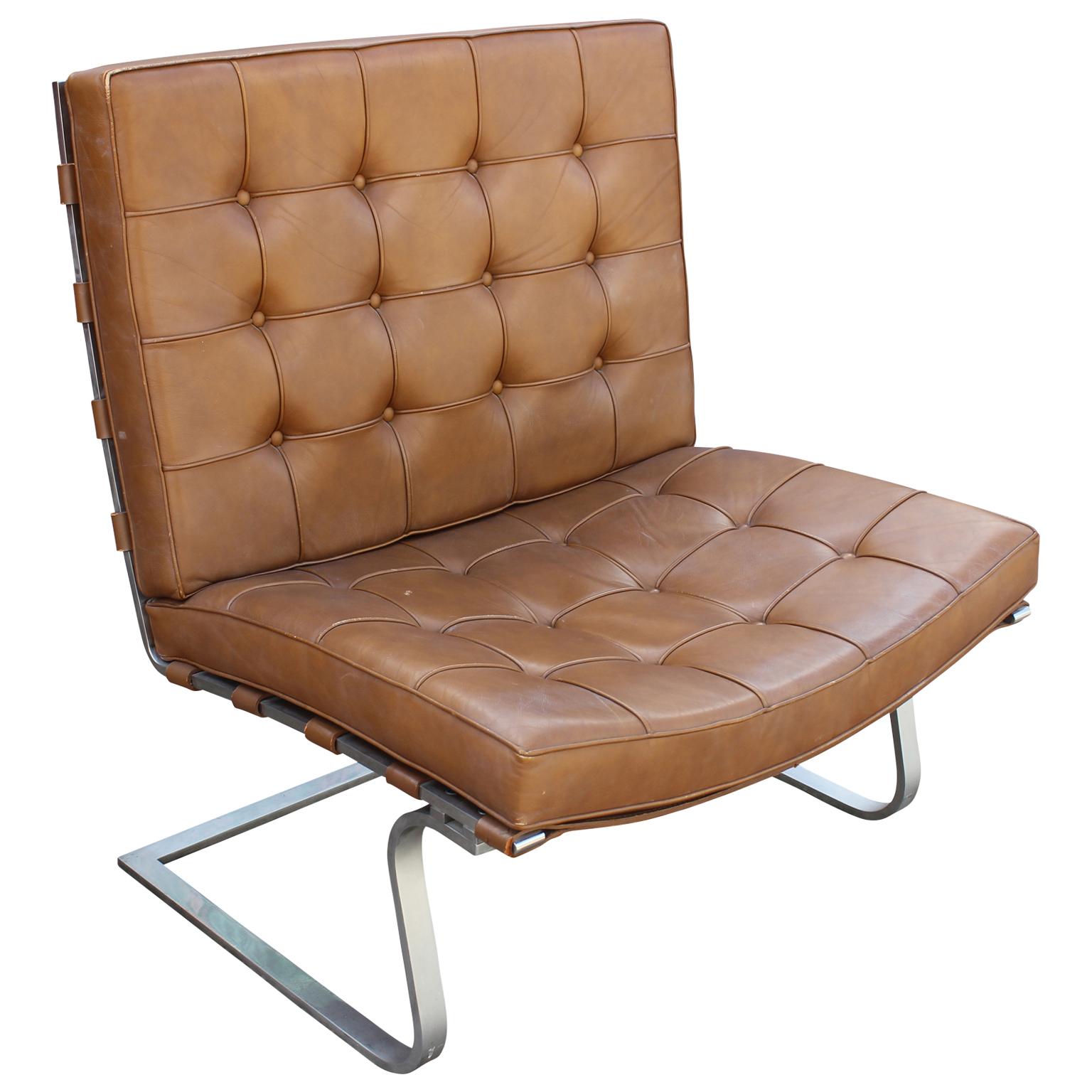 Set of Four Tufted Brown Leather Mies Van Der Rohe Tugendhat Chairs In Good Condition In Houston, TX