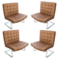Set of Four Tufted Brown Leather Mies Van Der Rohe Tugendhat Chairs