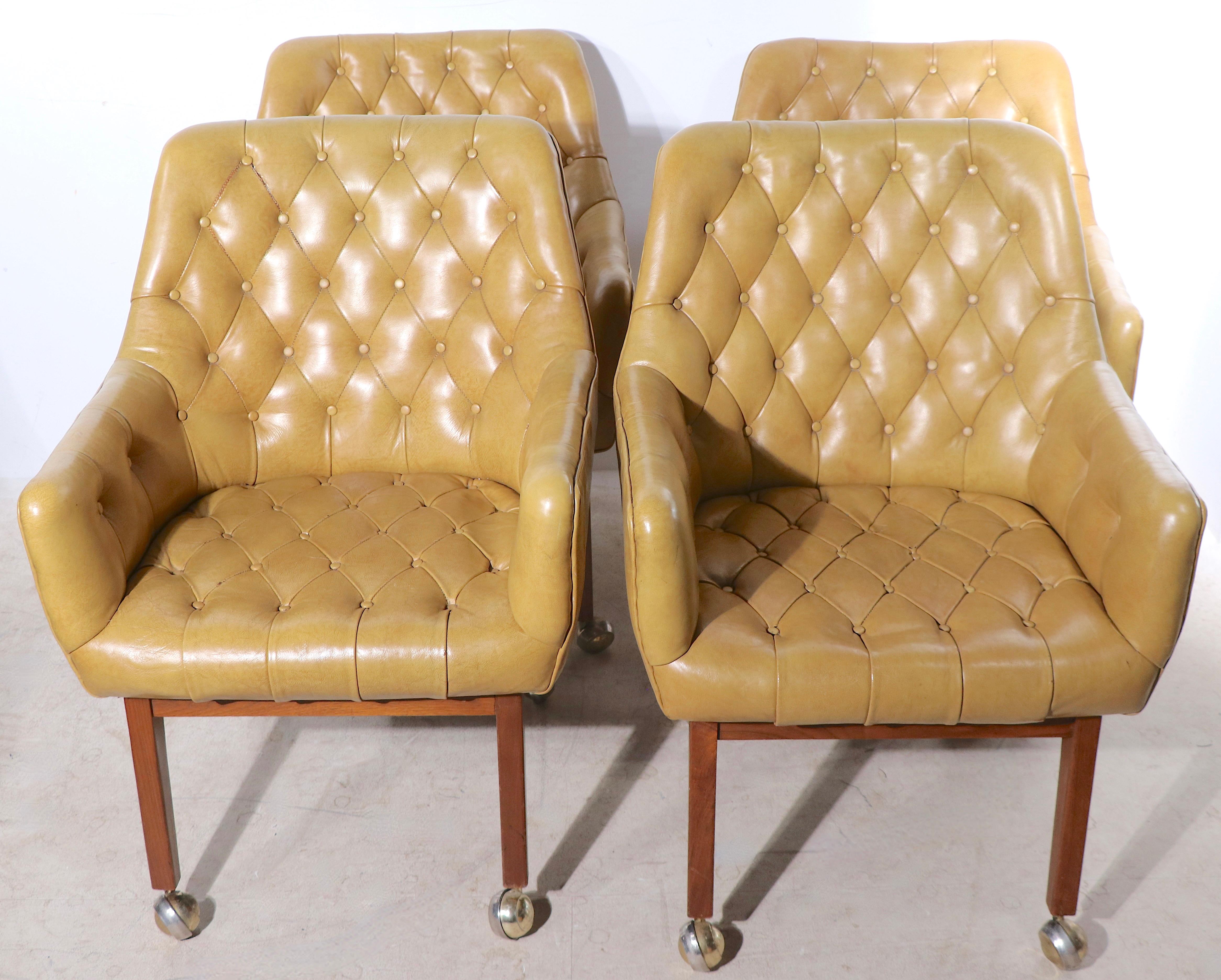 Mid-Century Modern Set of Four Tufted Leather Armchairs by B.L. Marble For Sale