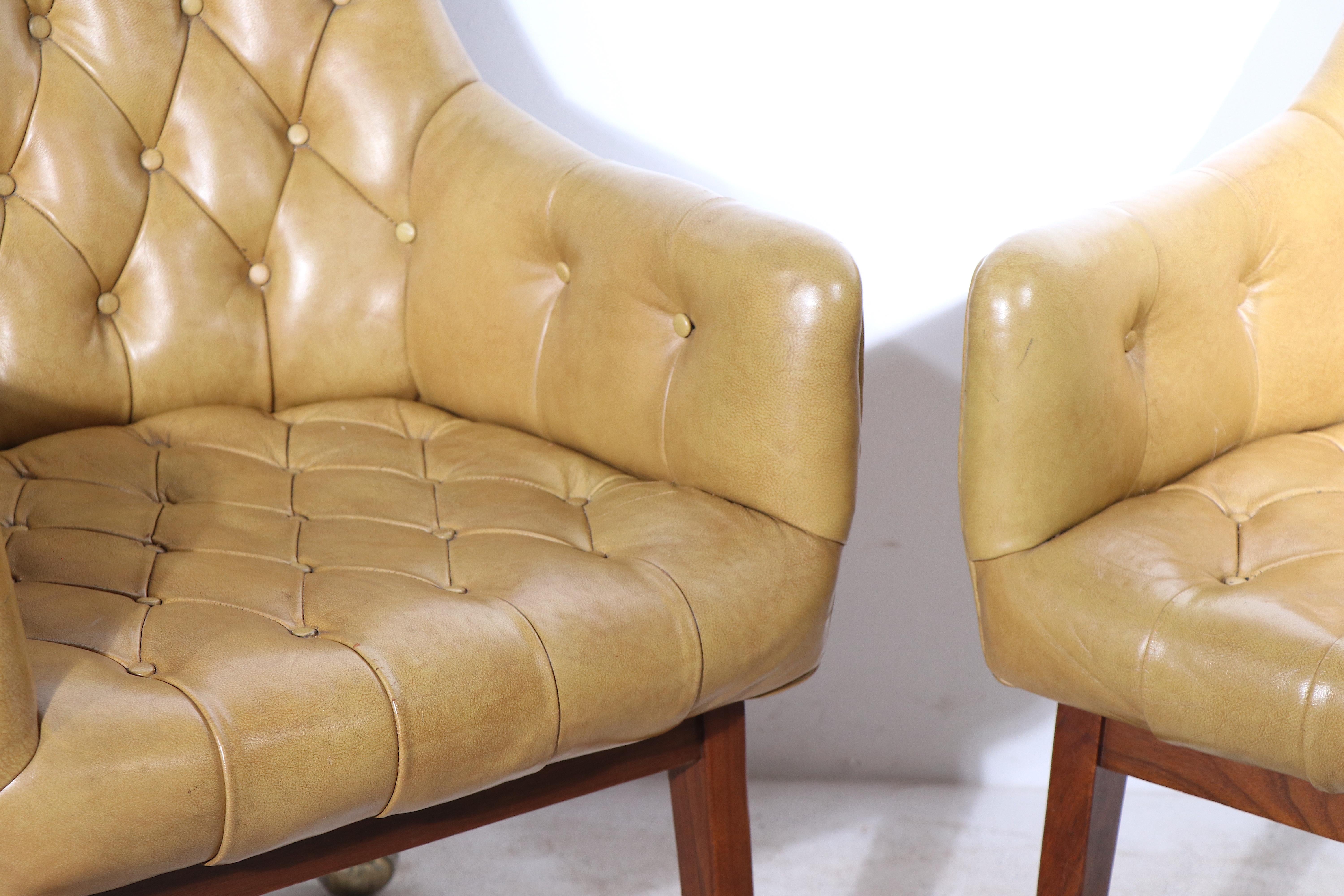 Set of Four Tufted Leather Armchairs by B.L. Marble For Sale 2