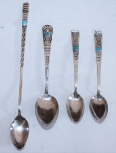 Set of Four Turquoise and Silver Spoons