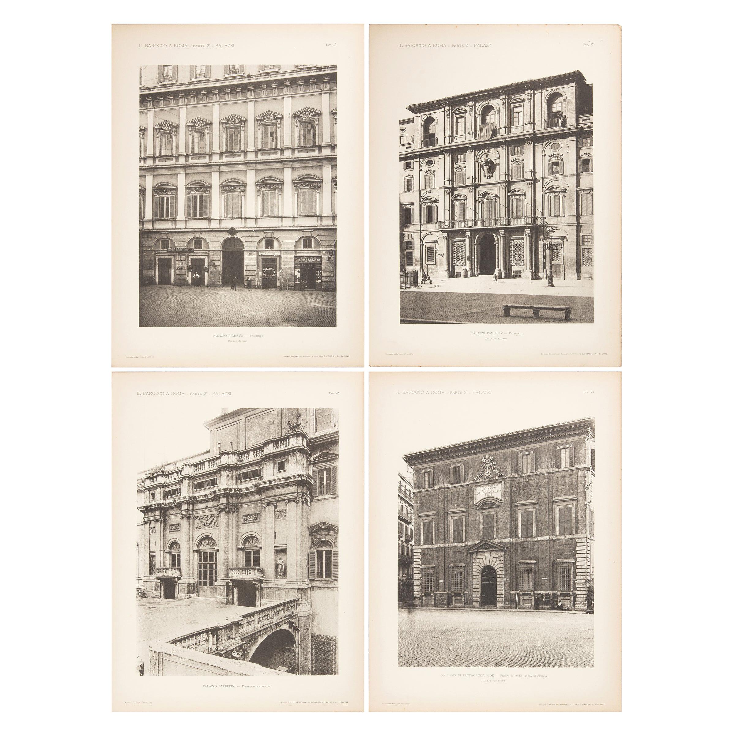 Set of Four Unframed Architectural Prints, Italy, Early 190