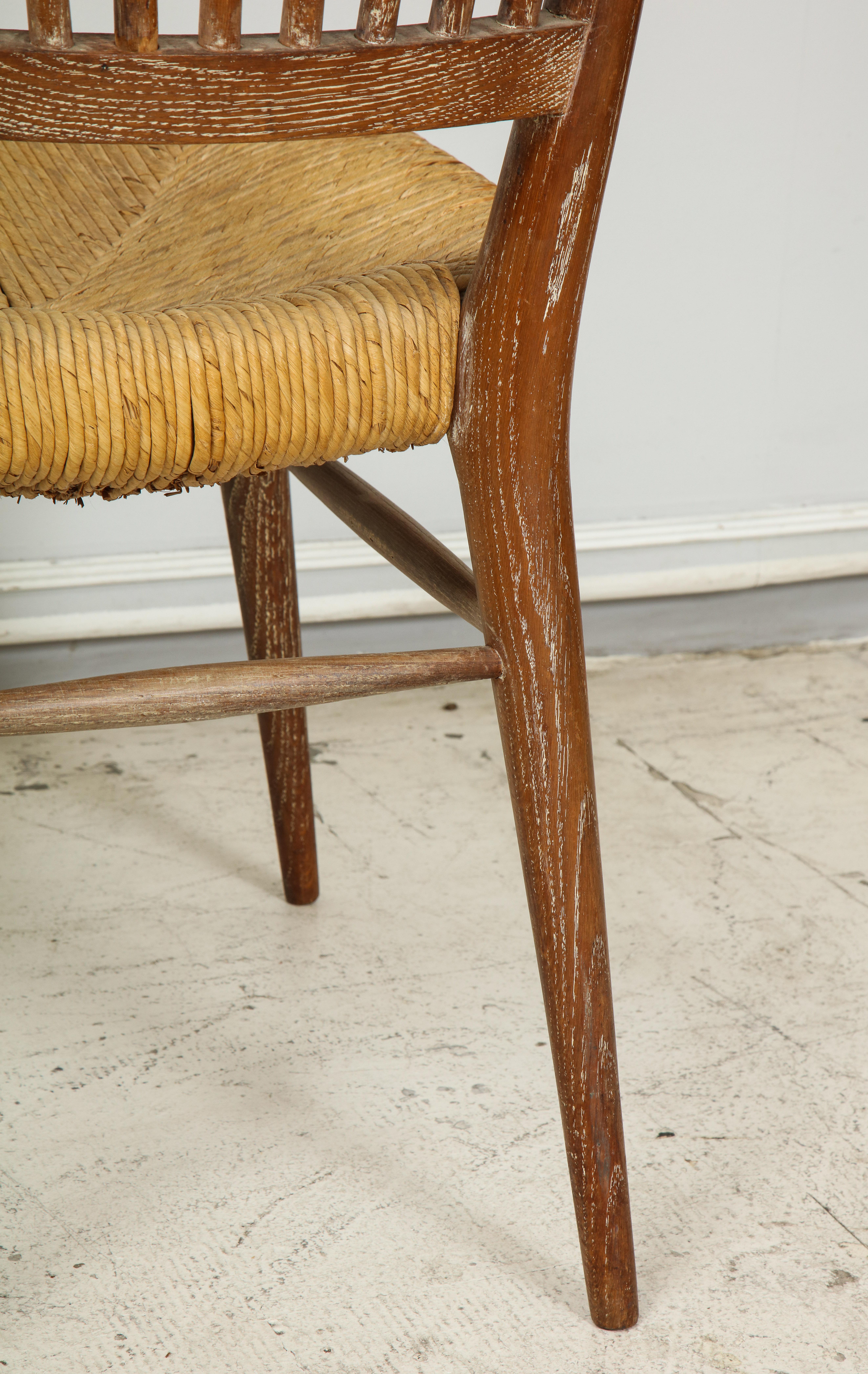 Set of Four Italian Midcentury Cerused Oak Chairs with Rushed Seats For Sale 5