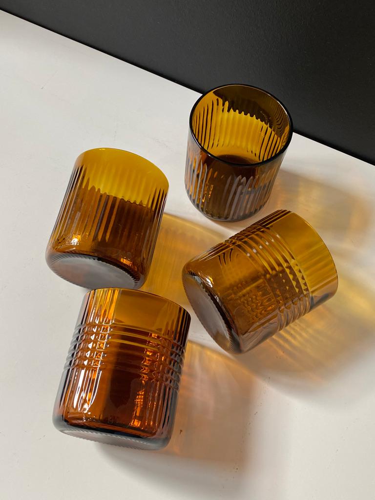 Set of Four Up-Cycled Dark Amber Color Glass Tumblers 2